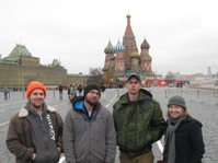 Kira Mayo (right), a senior Theatre major, stands with other visiting students at the Red Square in Moscow.