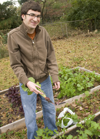 Ian Ramsey helped pick radishes that were used in a meal on campus.