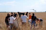 The production crew sets up a shot in Western Kansas.