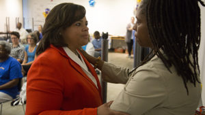 Missouri State Senator Shalonn (Kiki) Curls consults with Center director Dina Newman . Photo by Brandon Parigo.