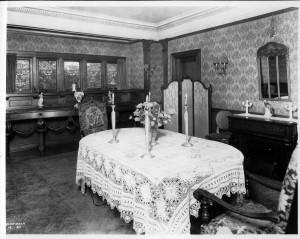 Dining room in Tureman House with original furniture.  House later became the Toy and Miniature Museum.  UMKC campus.
