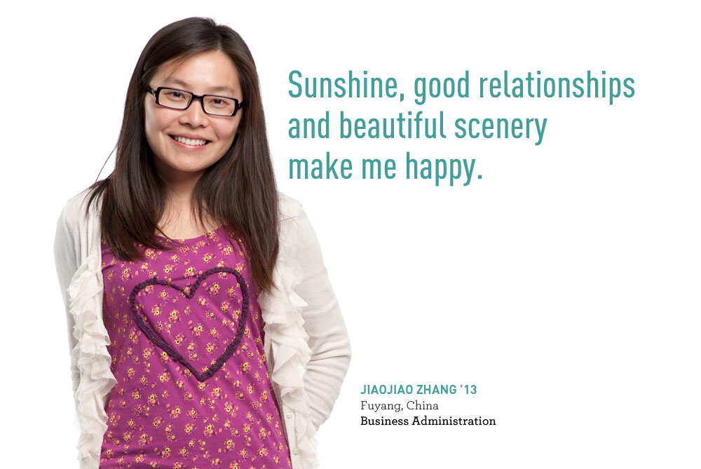 Jiaojiao Zhang says 'Sunshine, good relations and beautiful scenery make me happy.'