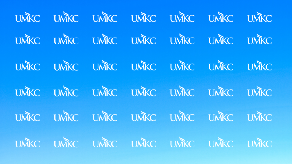repeating UMKC logos - white against blue background
