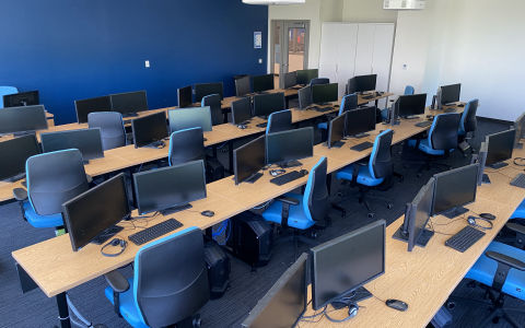 a classroom full of computers