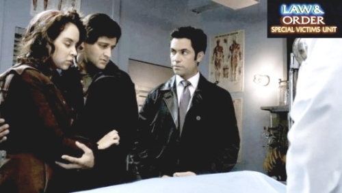 UMKC Theatre grad Donnie Keshawarz (center) with actress Alexandra Silber (left) and Law & Order: SVU star Danny Pino (right), in a scene from the episode