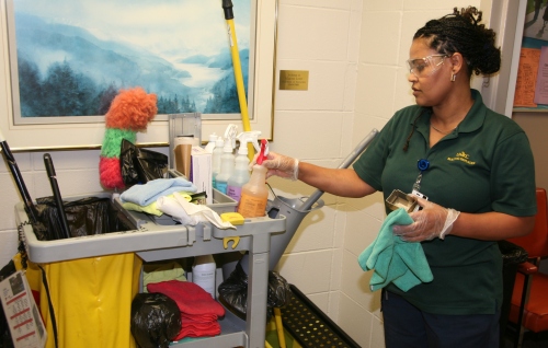 UMKC custodial and housekeeping staff help improve our environment by using eco-friendly cleansers and supplies.