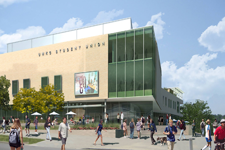 The LEED-certified new Student Union will reduce electricity costs by utilizing natural light with an atrium.
