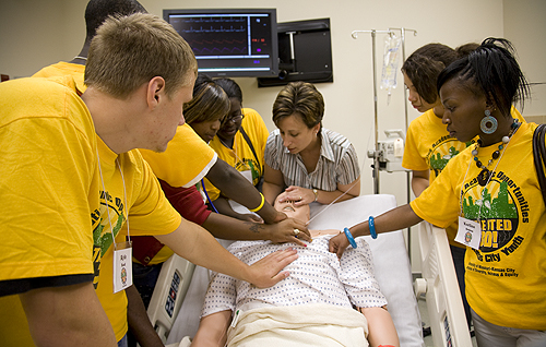 The School of Nursing showed high school students medical procedures via the METI man -- a simulated patient that mimics real-life conditions, reactions and emergencies.