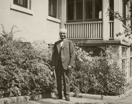 William Volker in front of his home, Roselawn, in 1936.
