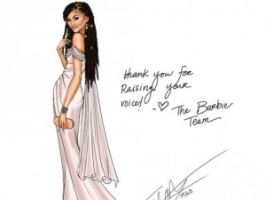 Barbie's official twitter page tweeted this sketch with the caption, "So excited to honor @Zendaya with a one-of-a-kind doll as she encourages girls to Raise Their Voices and to #BeSuper!," Sept. 18, 2015. 
